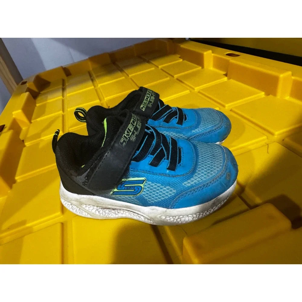 Skechers S-Lights Boys Blue Black Light Up Athletic Sneakers Shoes